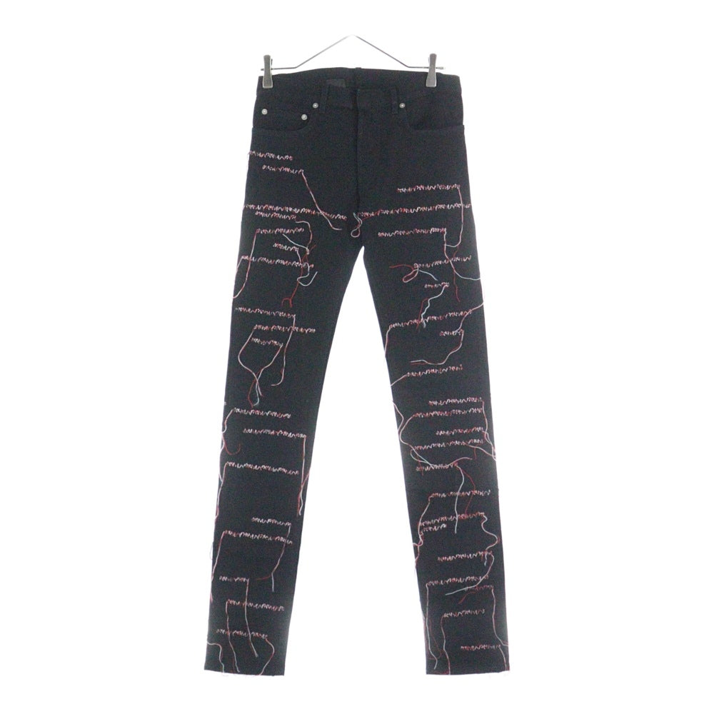 Dior HOMME(ディオールオム) 16AW クリスヴァンアッシュ期 Thread Embroidered Black Skinny Jeans ステッチ 刺繍デザイン スキニーデニムパンツ ブラック 663D038W0543