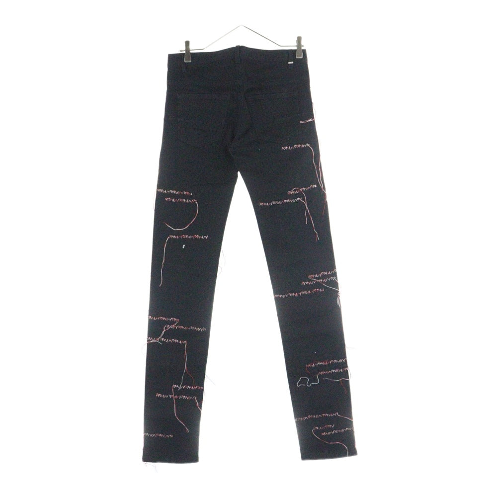 Dior HOMME(ディオールオム) 16AW クリスヴァンアッシュ期 Thread Embroidered Black Skinny Jeans ステッチ 刺繍デザイン スキニーデニムパンツ ブラック 663D038W0543