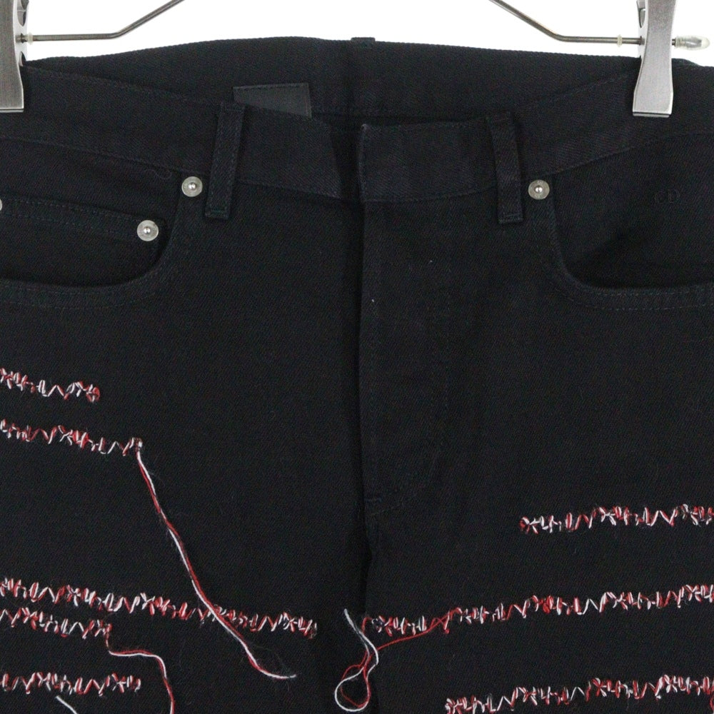 Dior HOMME(ディオールオム) 16AW クリスヴァンアッシュ期 Thread Embroidered Black Skinny Jeans ステッチ 刺繍デザイン スキニーデニムパンツ ブラック 663D038W0543
