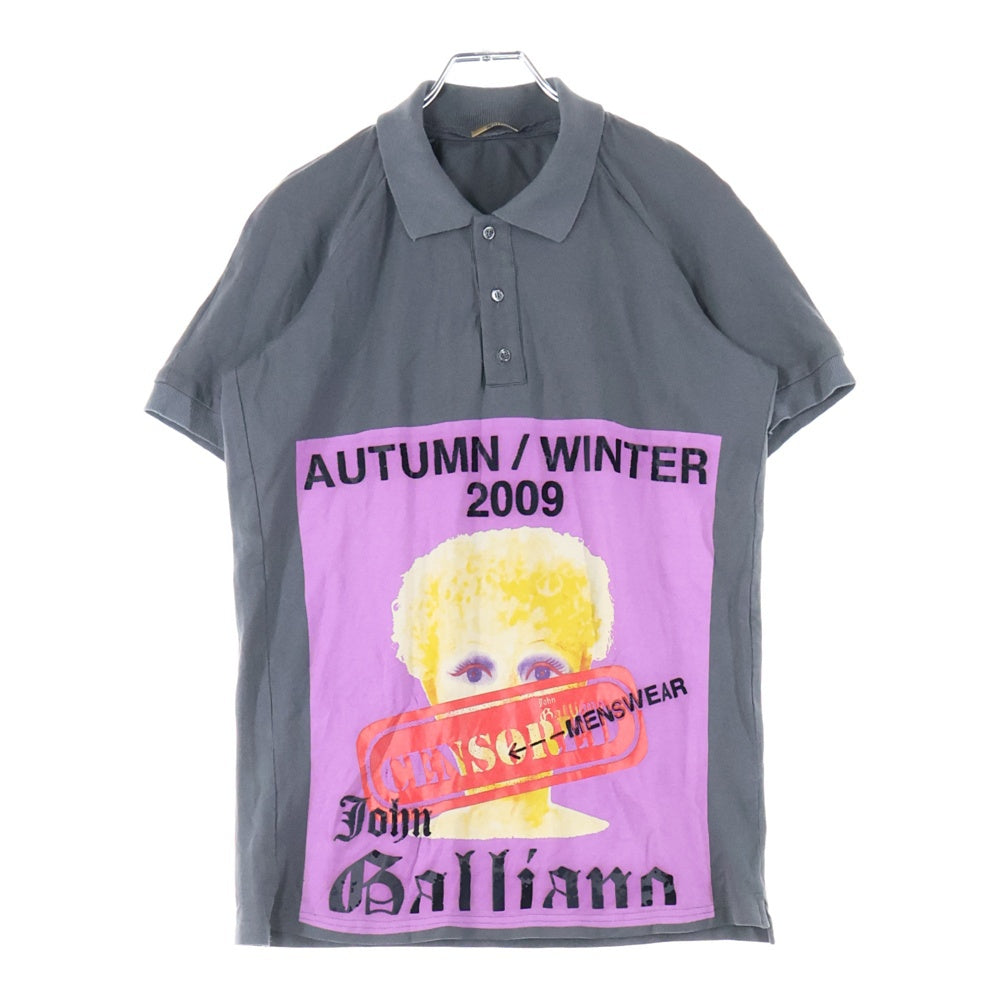 John Galliano(ジョン ガリアーノ) 09AW グラフィックプリント 半袖ポロシャツ グレー