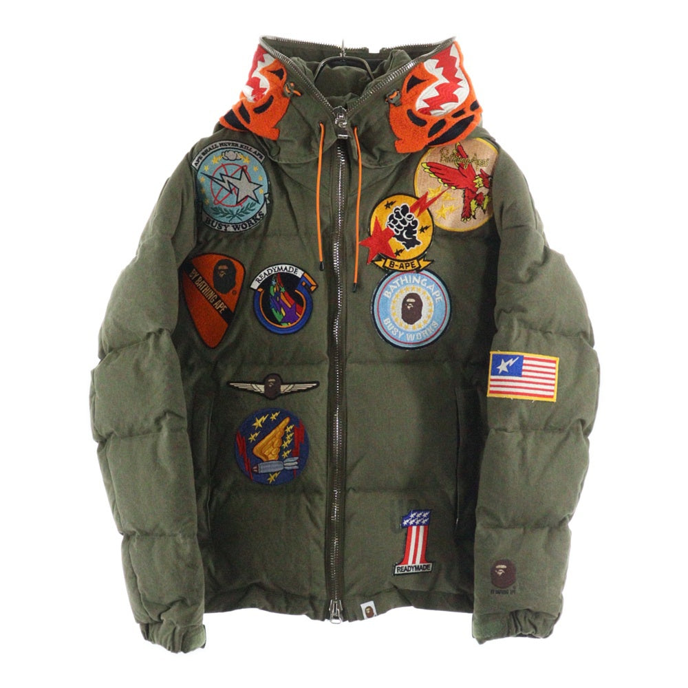READY MADE(レディメイド) ×A BATHING APE TIGER DOWN JACKET 25周年記念 USヴィンテージ テントクロス タイガー ダウンジャケット アウター カーキ