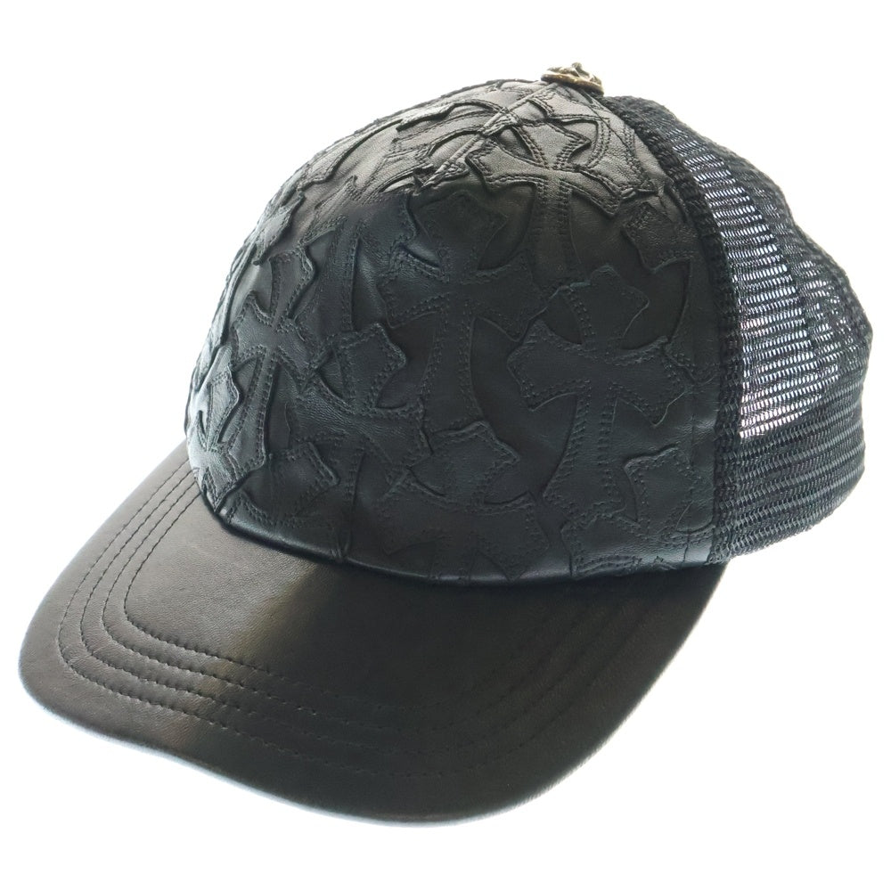 CHROME HEARTS(クロムハーツ) TRUCKER CAP CEME セメタリートラッカー レザーセメタリークロスパッチキャップ ブラック/シルバー