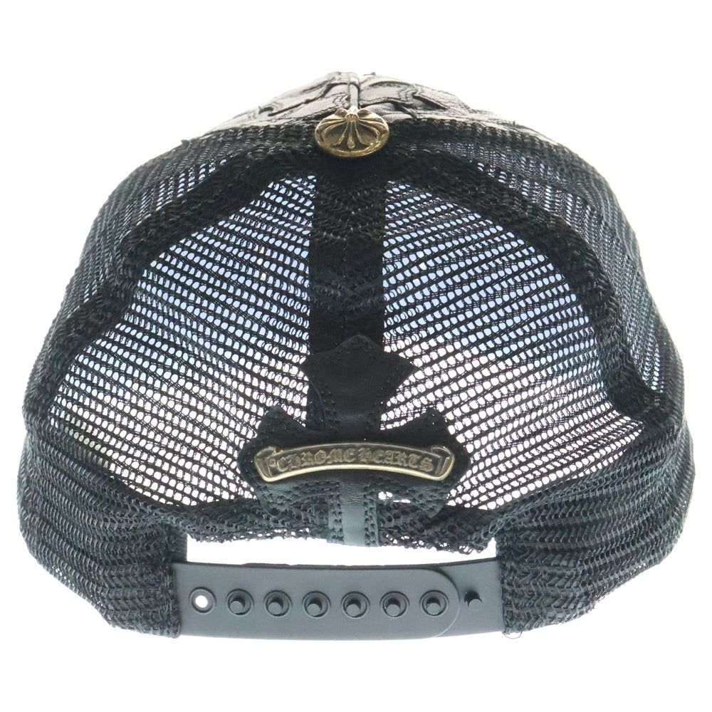 CHROME HEARTS(クロムハーツ) TRUCKER CAP CEME セメタリートラッカー レザーセメタリークロスパッチキャップ ブラック/シルバー