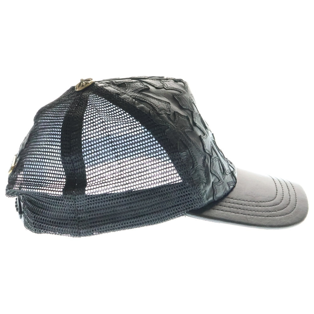 CHROME HEARTS(クロムハーツ) TRUCKER CAP CEME セメタリートラッカー レザーセメタリークロスパッチキャップ ブラック/シルバー