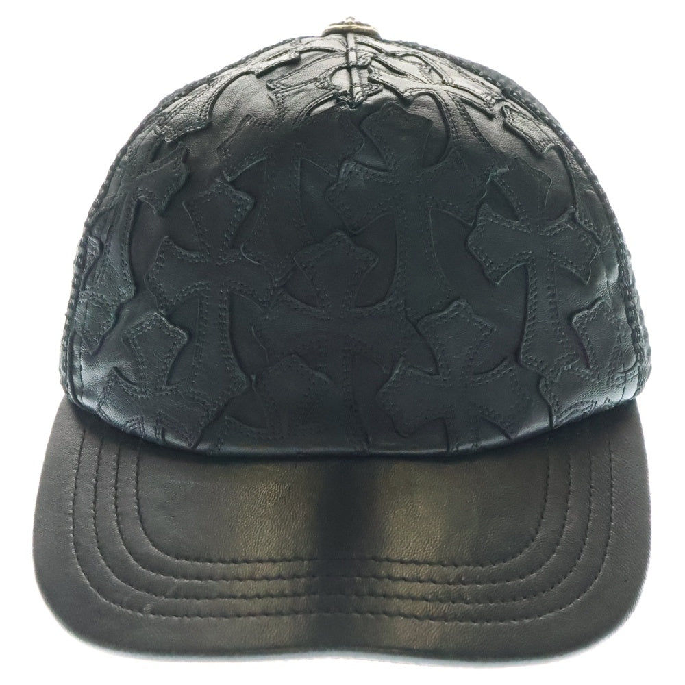 CHROME HEARTS(クロムハーツ) TRUCKER CAP CEME セメタリートラッカー レザーセメタリークロスパッチキャップ ブラック/シルバー
