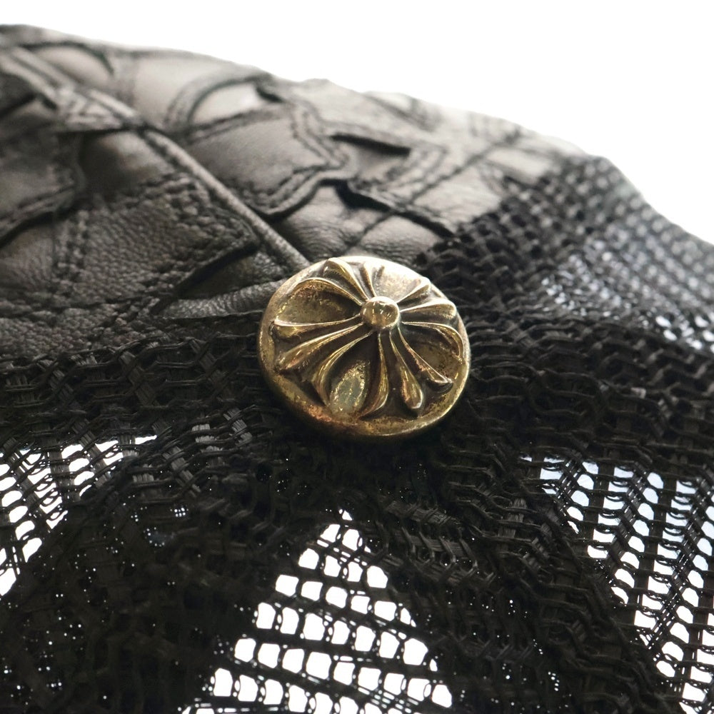 CHROME HEARTS(クロムハーツ) TRUCKER CAP CEME セメタリートラッカー レザーセメタリークロスパッチキャップ ブラック/シルバー