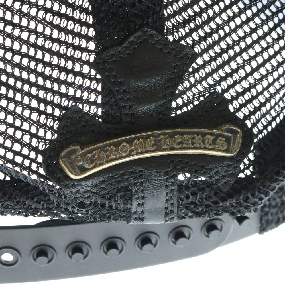 CHROME HEARTS(クロムハーツ) TRUCKER CAP CEME セメタリートラッカー レザーセメタリークロスパッチキャップ ブラック/シルバー