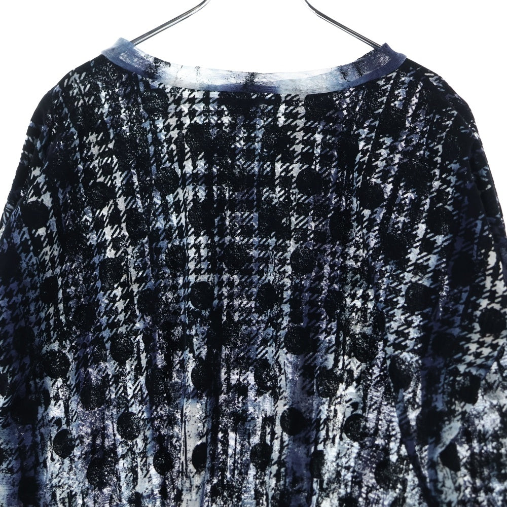 Y's(ワイズ) HOUNDTOOTH DOTS TULLE CROPPED ROUND NECK T 千鳥 水玉 総柄 ラウンドネック ロングスリーブ カットソー