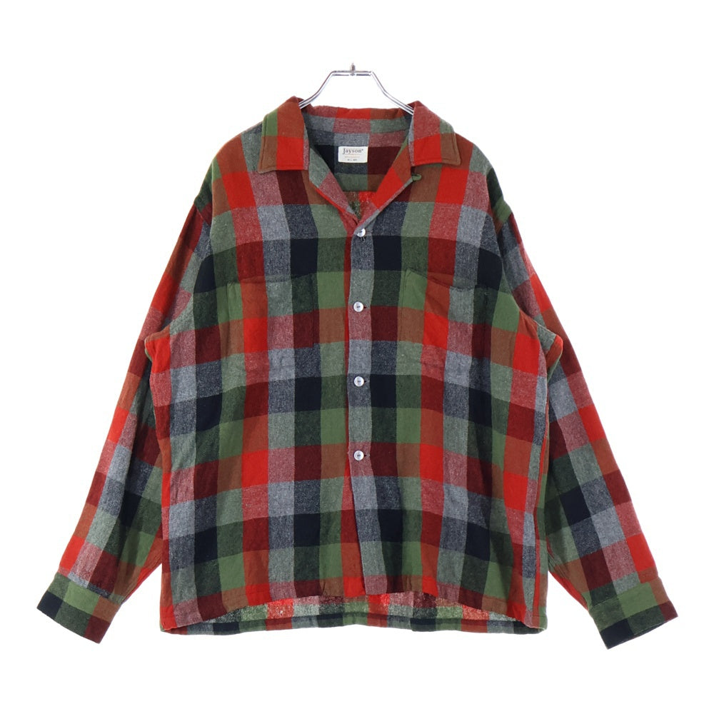 VINTAGE(ヴィンテージ) 70s JAYSON ジェイソン オープンカラー ネルチェック 長袖シャツ レッド/グリーン