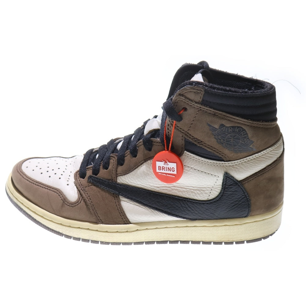 NIKE(ナイキ) ×TRAVIS SCOTT AIR JORDAN 1 RETRO HIGH OG TS SP トラヴィススコット エアジョーダン1 ハイカットスニーカー ブラウン/ホワイト US9.5/27.5cm CD4487-100