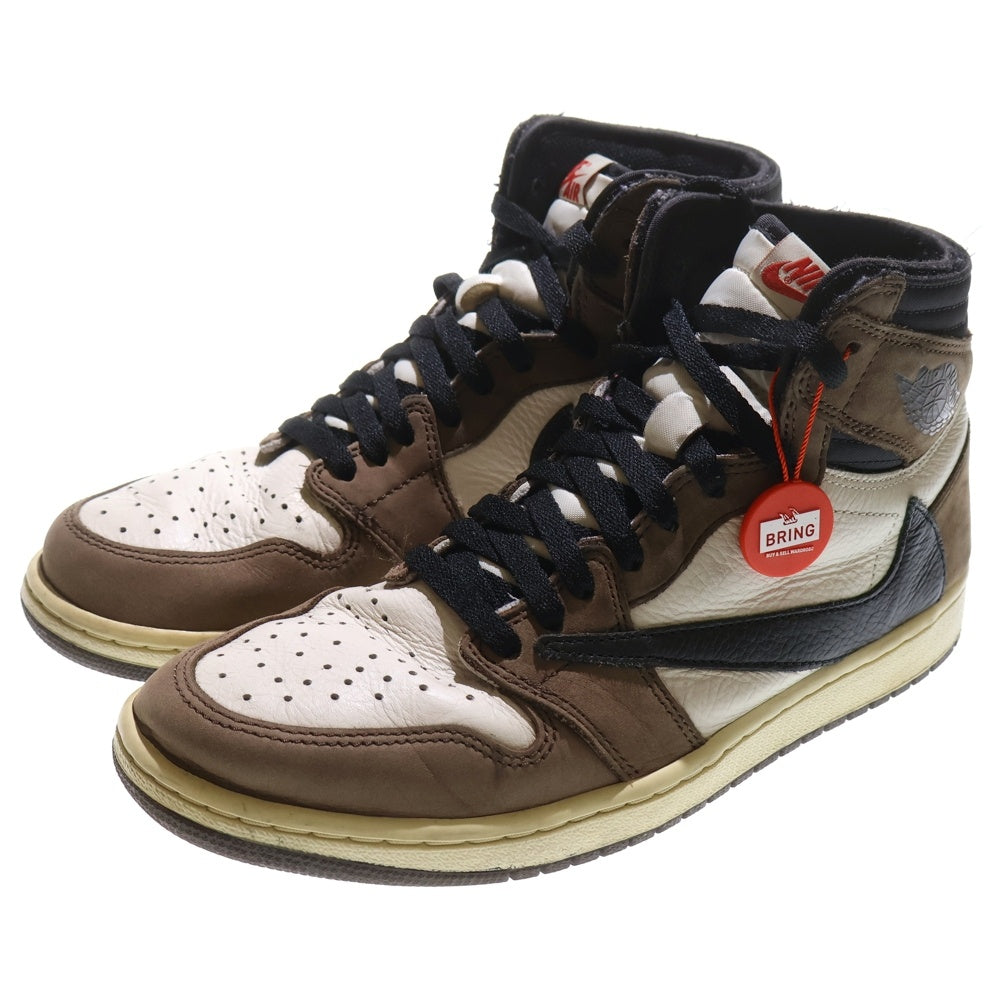 NIKE(ナイキ) ×TRAVIS SCOTT AIR JORDAN 1 RETRO HIGH OG TS SP トラヴィススコット エアジョーダン1 ハイカットスニーカー ブラウン/ホワイト US9.5/27.5cm CD4487-100