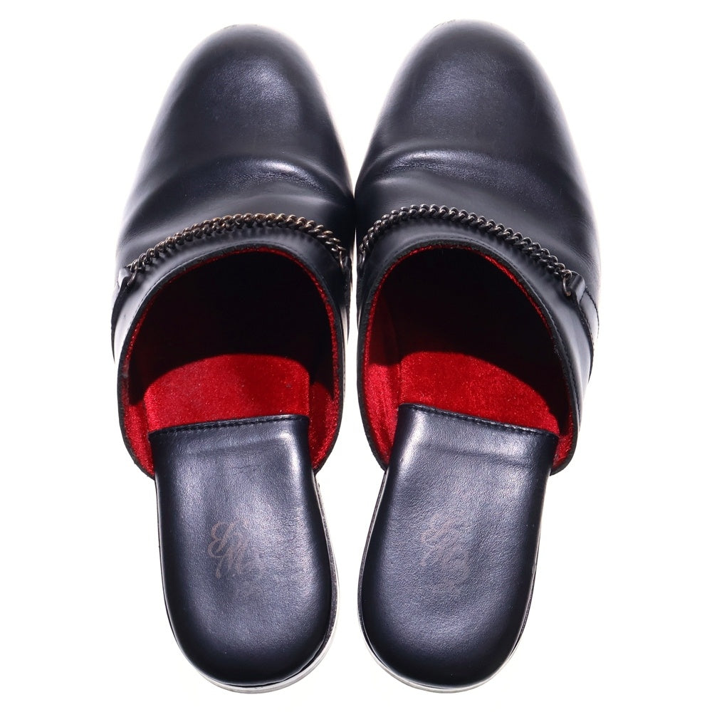 ERNEST W. BAKER(アーネストダブルベイカー) チェーンデザイン レザーミュール サンダル ブラック