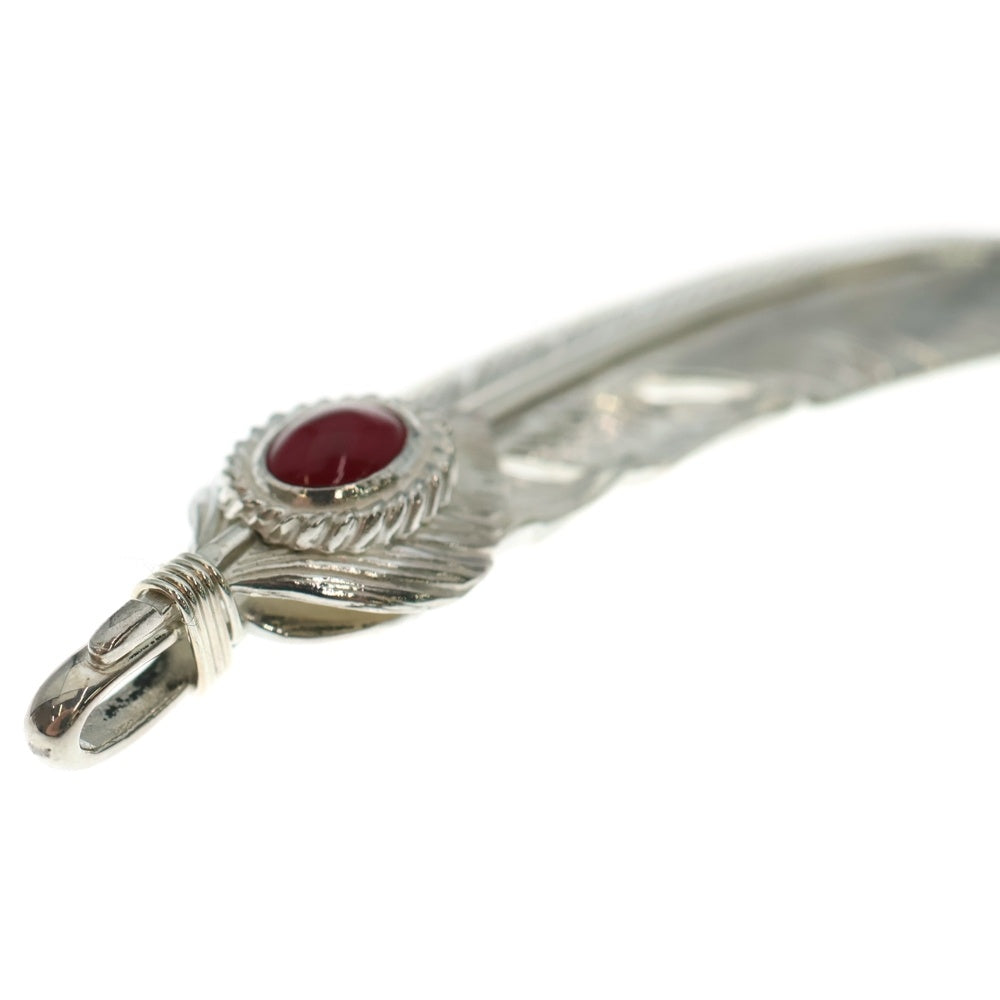 TADY & KING(タディアンドキング) ハートSVフェザー銀縄赤珊瑚特大フェザー ペンダントトップ 左向き シルバー