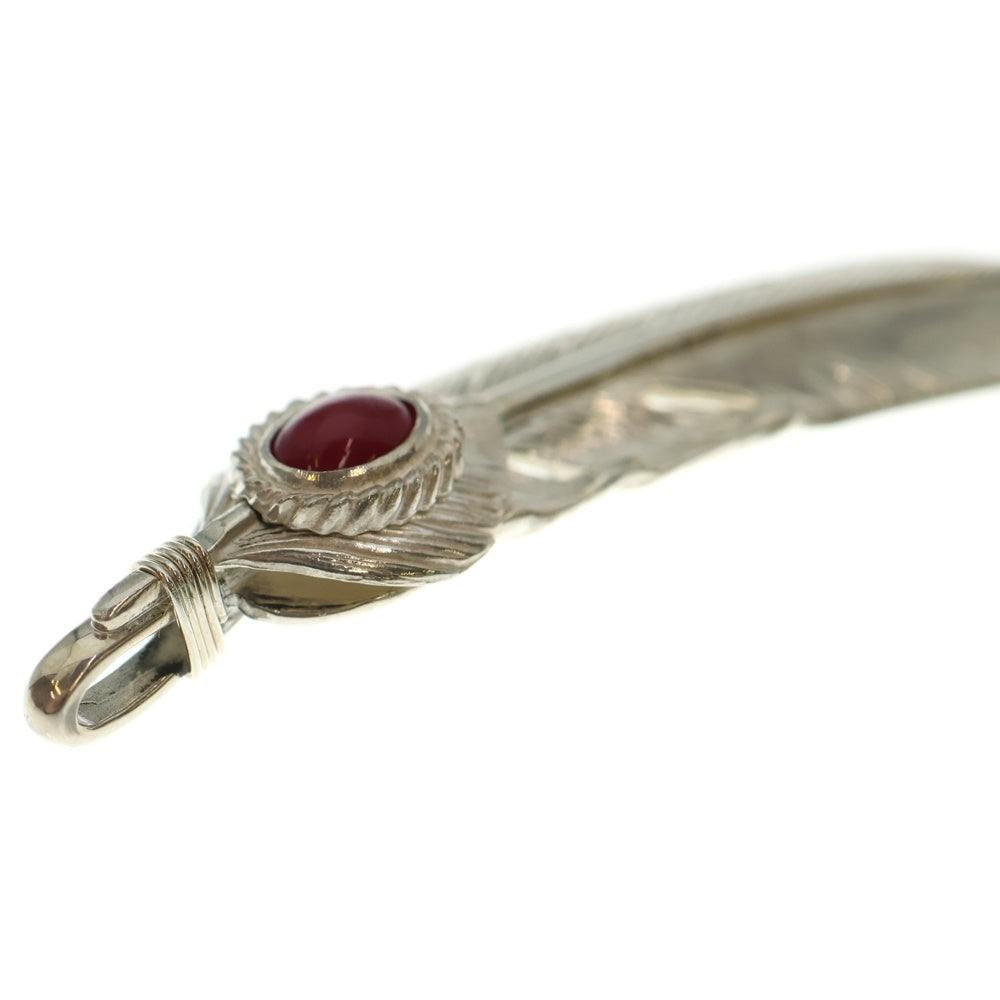 TADY & KING(タディアンドキング) ハートSVフェザー銀縄赤珊瑚特大フェザー ペンダントトップ 左向き シルバー