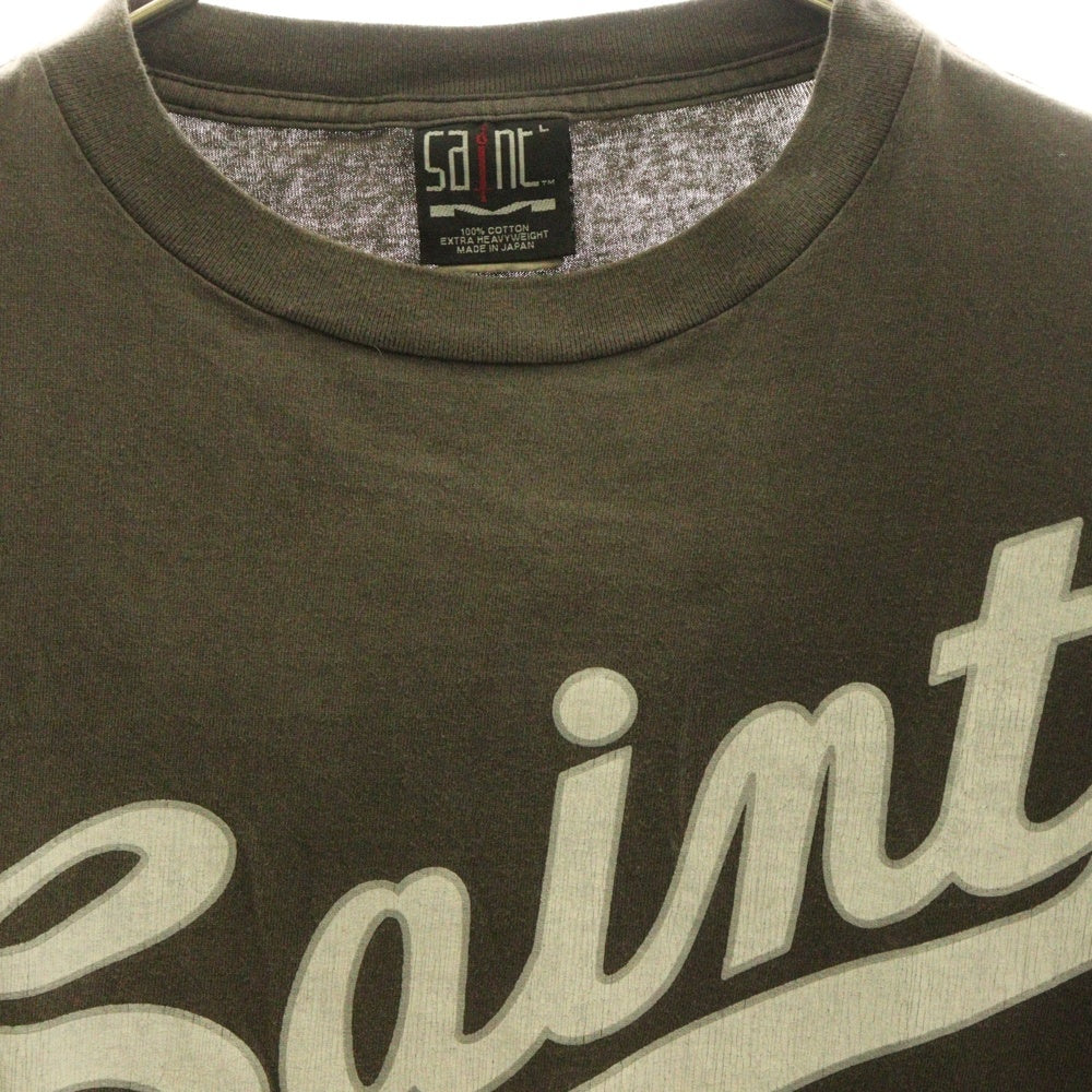 SAINT MICHAEL(セントマイケル) 21AW T-SHIRT FOCUS クルーネックロゴプリント半袖Tシャツ 半袖カットソー ヴィンテージ加工 ブラック SM-A21-0000-002