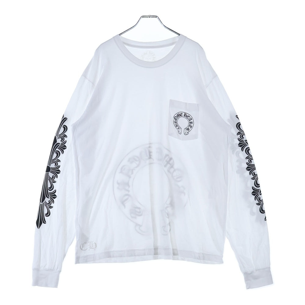 CHROME HEARTS(クロムハーツ) Back Horseshoe L/S バックホースシュー 袖フローラルプリント ロングスリーブカットソー 長袖Tシャツ ホワイト