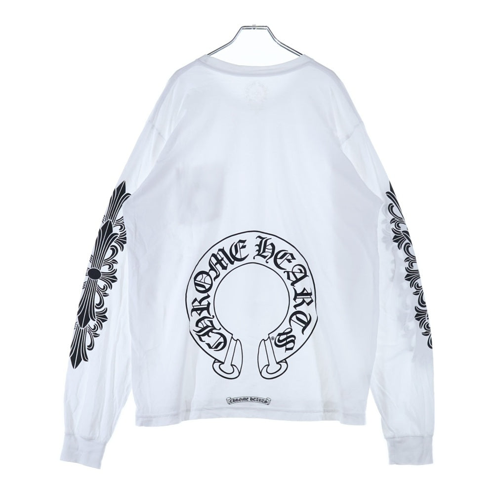 CHROME HEARTS(クロムハーツ) Back Horseshoe L/S バックホースシュー 袖フローラルプリント ロングスリーブカットソー 長袖Tシャツ ホワイト