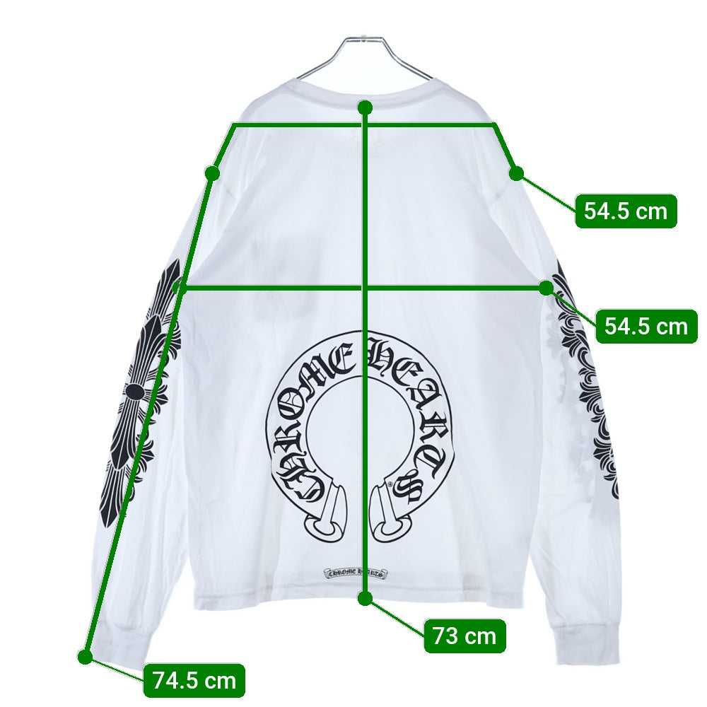 CHROME HEARTS(クロムハーツ) Back Horseshoe L/S バックホースシュー 袖フローラルプリント ロングスリーブカットソー 長袖Tシャツ ホワイト