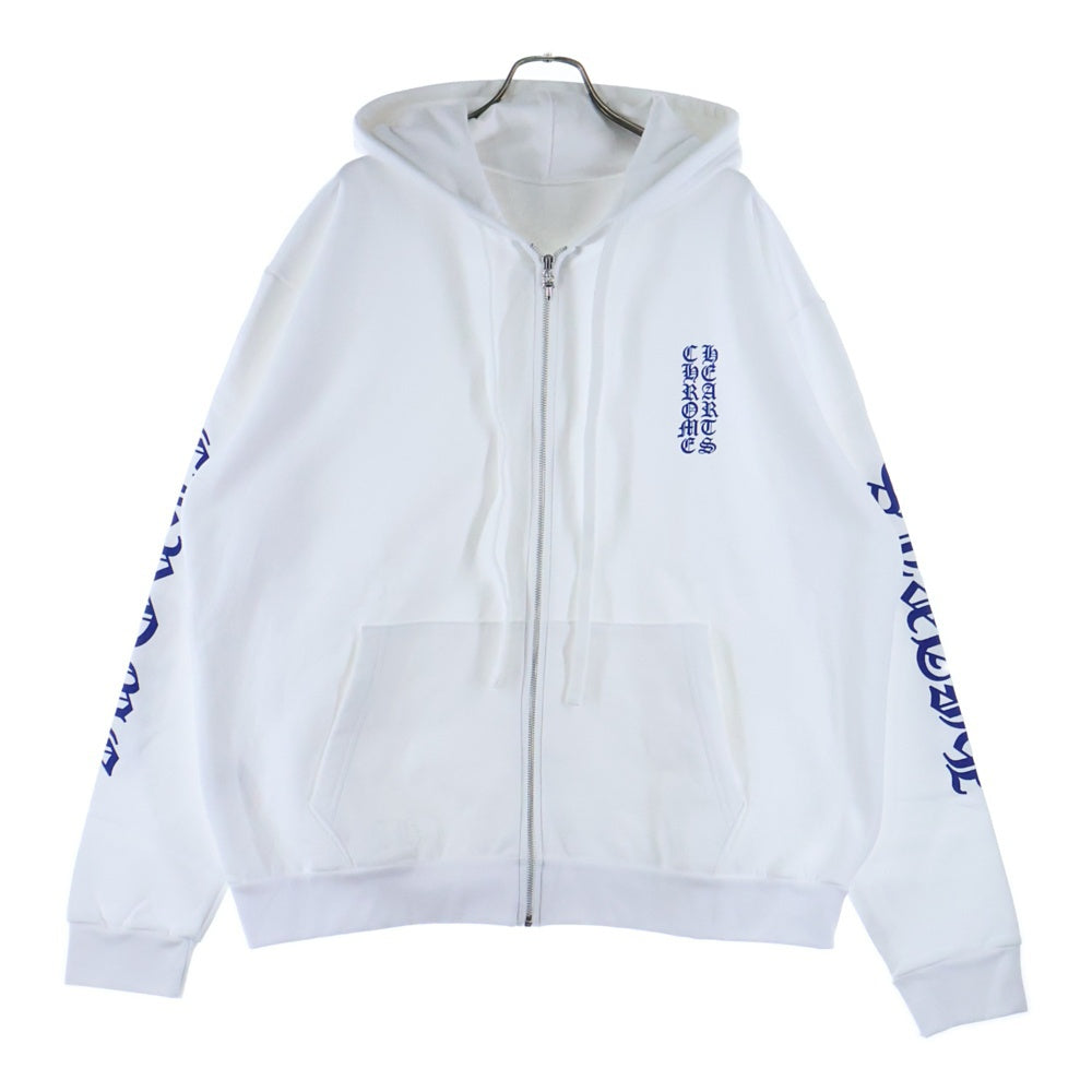 CHROME HEARTS(クロムハーツ) SWTSHRT HD ZIP アームロゴ ジップアップ パーカー ホワイト/ブルー