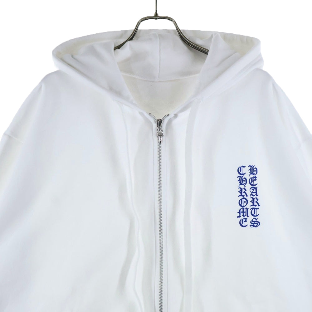 CHROME HEARTS(クロムハーツ) SWTSHRT HD ZIP アームロゴ ジップアップ パーカー ホワイト/ブルー