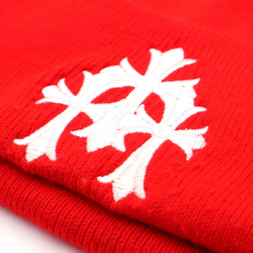 CHROME HEARTS(クロムハーツ) セメタリークロス 刺繍 ニットキャップ レッド