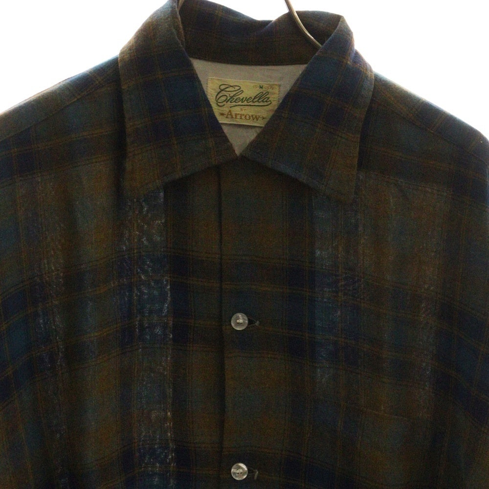 VINTAGE(ヴィンテージ) 60s Arrow アロー オープンカラー レーヨンシャツ オンブレチェック ブルー/イエロー