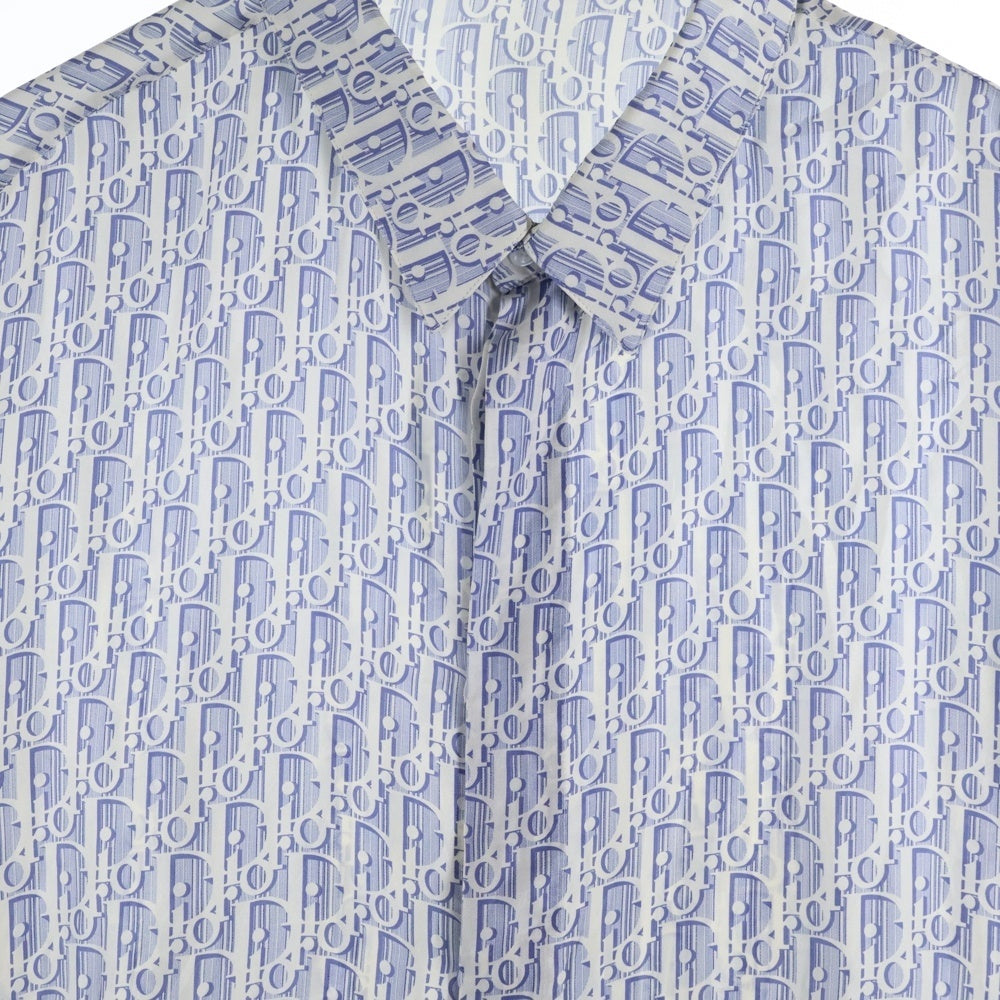 DIOR(ディオール) オブリーク総柄 半袖シルクシャツ ブルー/ホワイト 193C545A5872