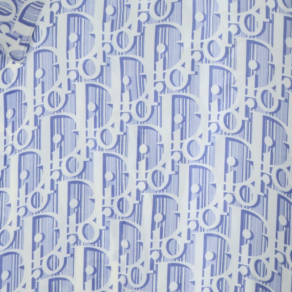 DIOR(ディオール) オブリーク総柄 半袖シルクシャツ ブルー/ホワイト 193C545A5872