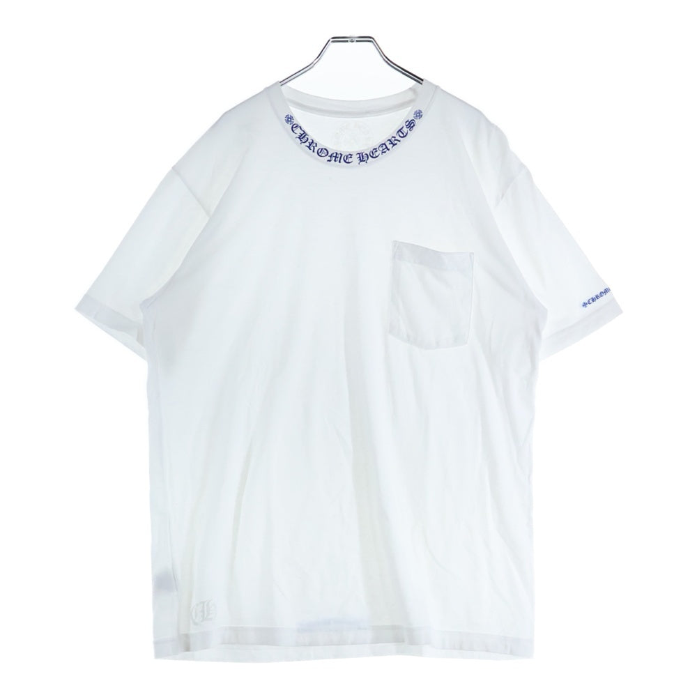 CHROME HEARTS(クロムハーツ) CH T-SHRT 1 ネックロゴプリント クルーネック 半袖Tシャツ カットソー ホワイト/ブルー