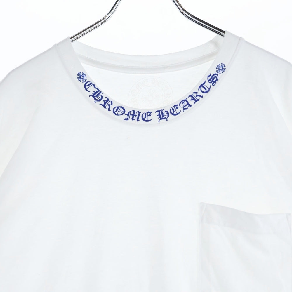 CHROME HEARTS(クロムハーツ) CH T-SHRT 1 ネックロゴプリント クルーネック 半袖Tシャツ カットソー ホワイト/ブルー