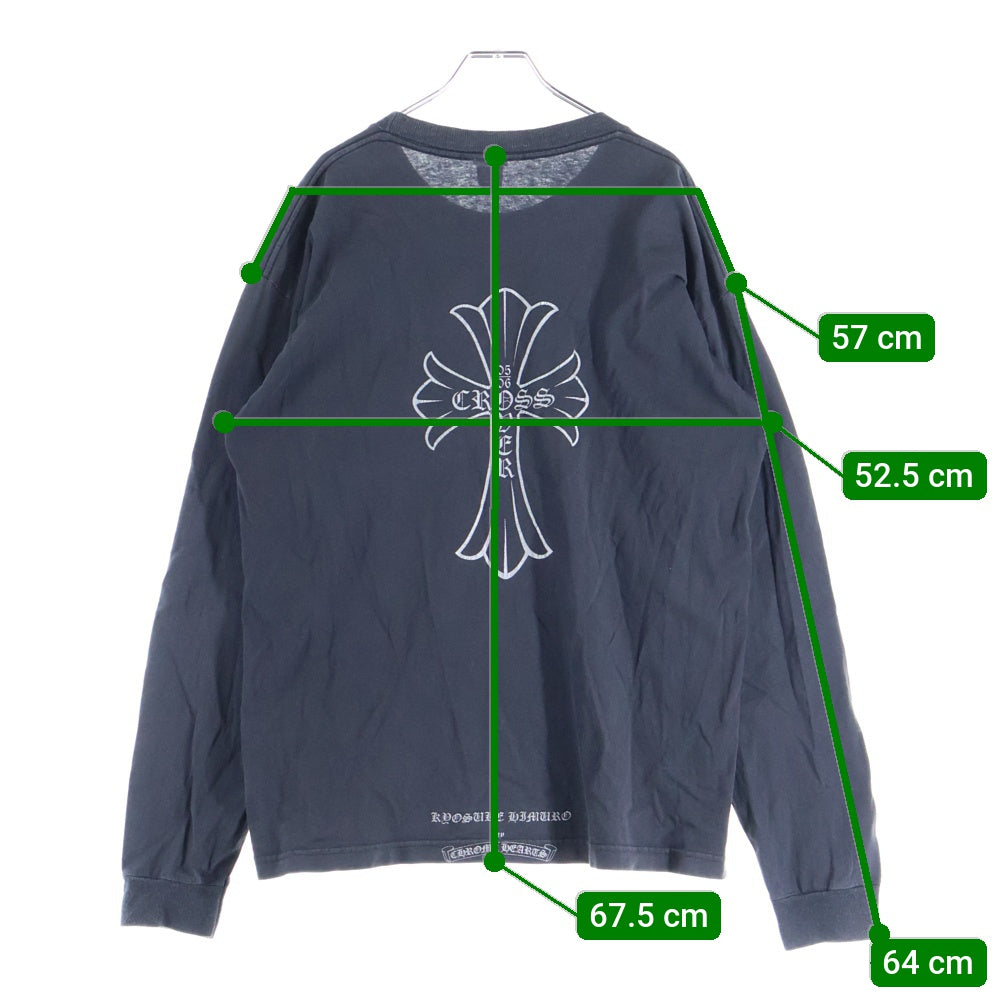 CHROME HEARTS(クロムハーツ) OLD BCAK CROSS L/S TEE 氷室京介 オールド バッククロス 長袖プリントTシャツ カットソー シルバープリント ブラック