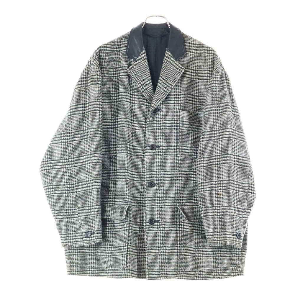 COMME des GARCONS HOMME(コムデギャルソンオム) 80s 田中オム Archive ウールナイロン 襟レザー切り替えコート ハーフコート ジャケット チェック