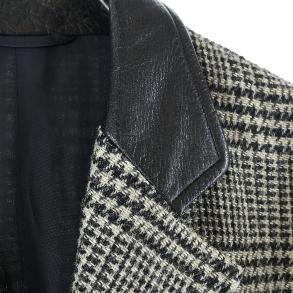 COMME des GARCONS HOMME(コムデギャルソンオム) 80s 田中オム Archive ウールナイロン 襟レザー切り替えコート ハーフコート ジャケット チェック