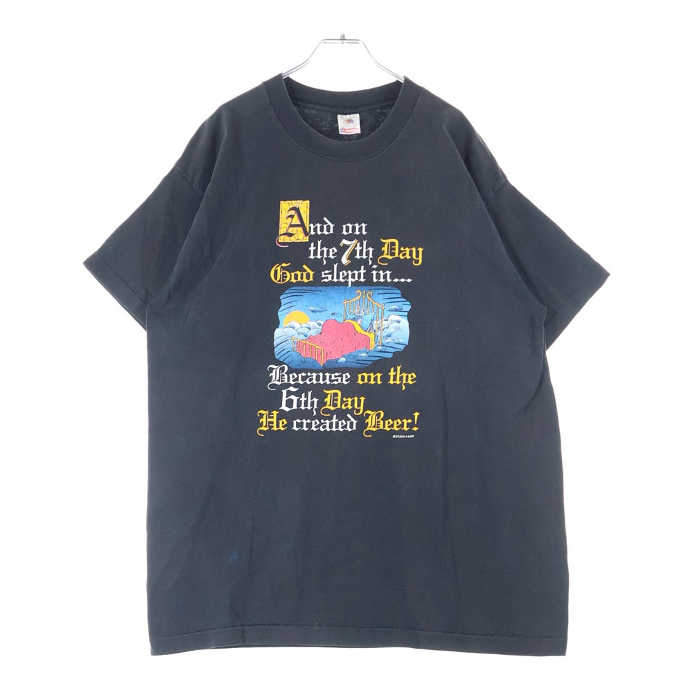 VINTAGE(ヴィンテージ) 90s God Slept in Because On The 6th Day 半袖プリントTシャツ カットソー ブラック