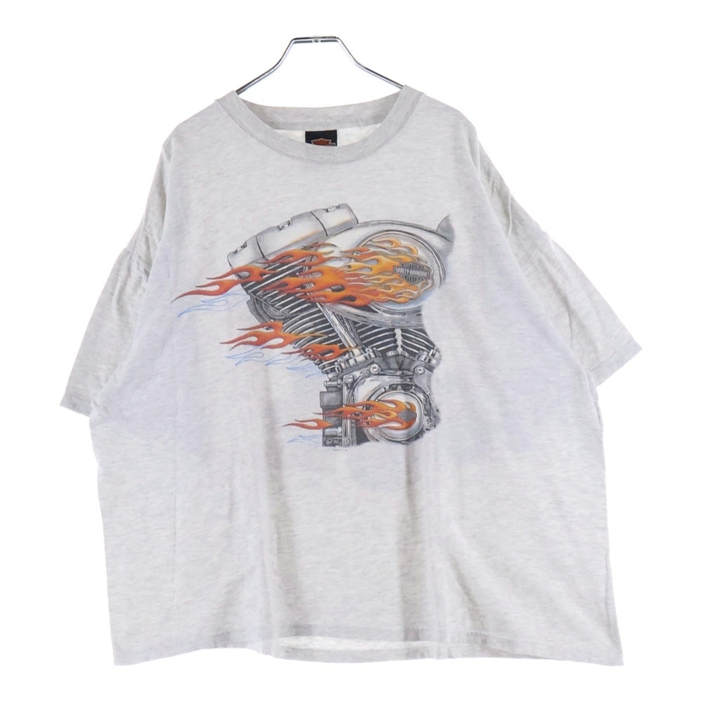 HARLEY DAVIDSON(ハーレーダビッドソン) 00s VINTAGE RED FLAME MOTOR TEE エンジン 両面プリント Tシャツ 半袖カットソー グレー