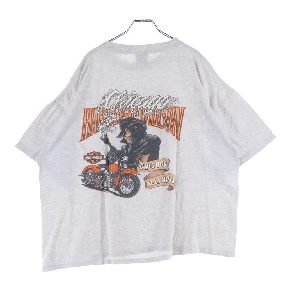 HARLEY DAVIDSON(ハーレーダビッドソン) 00s VINTAGE RED FLAME MOTOR TEE エンジン 両面プリント Tシャツ 半袖カットソー グレー