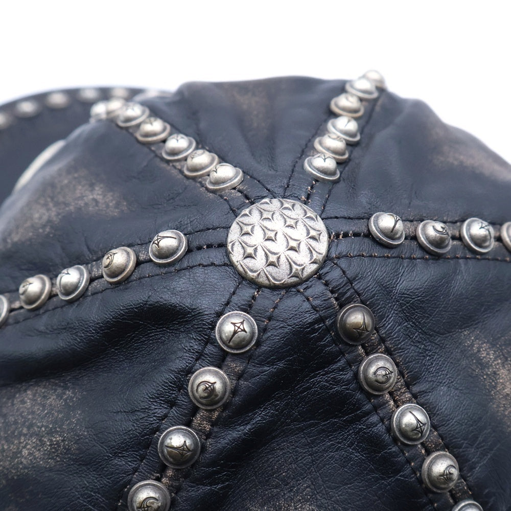 THUG CLUB(サグクラブ) 25AW STUDDED WASHED LEATHER CAP TC25AC2103 スタッズ ウォッシュド レザー ベースボール キャップ ブラック