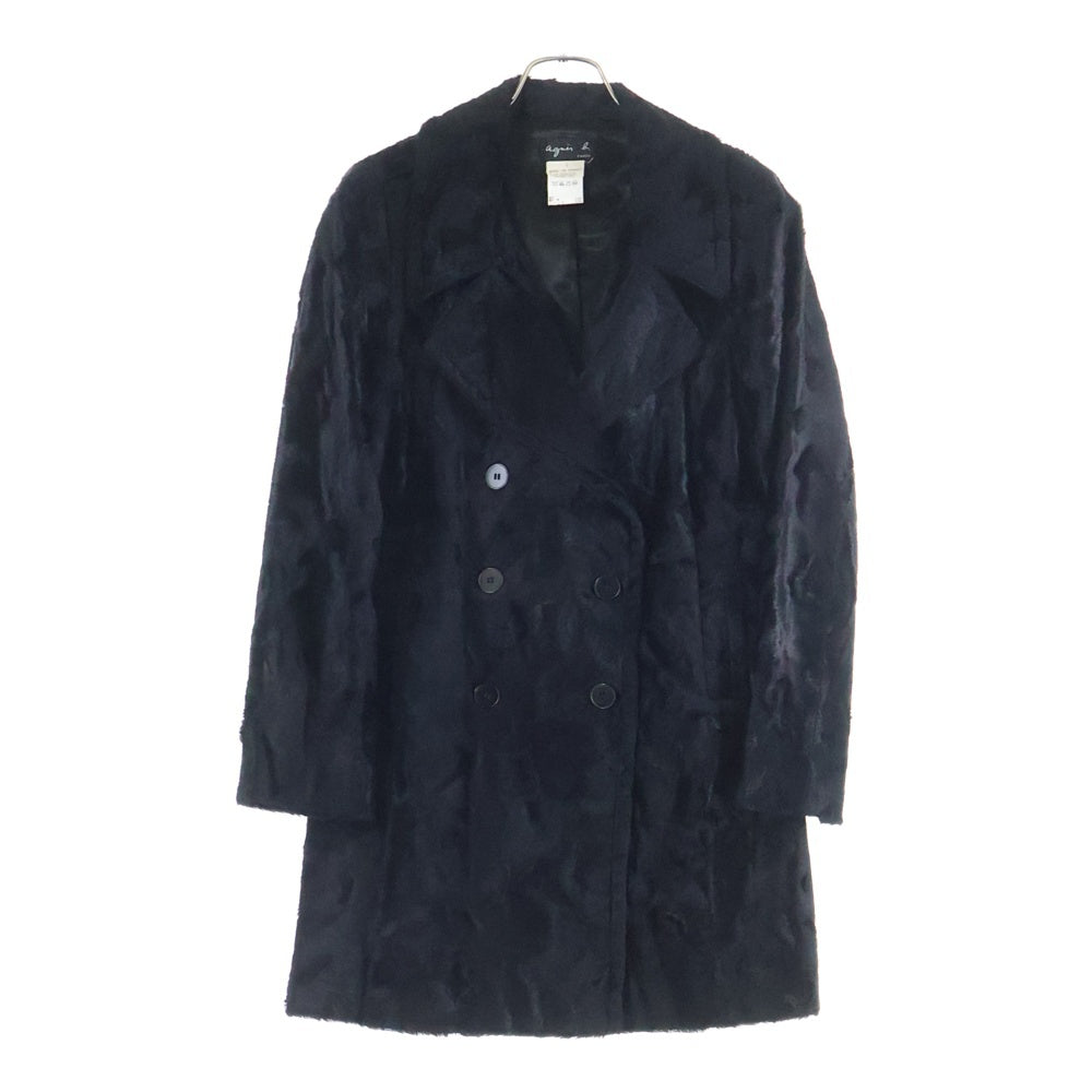 agnes b.(アニエスベー) パイルファー ダブル コート ブラック MADE IN FRANCE レディース