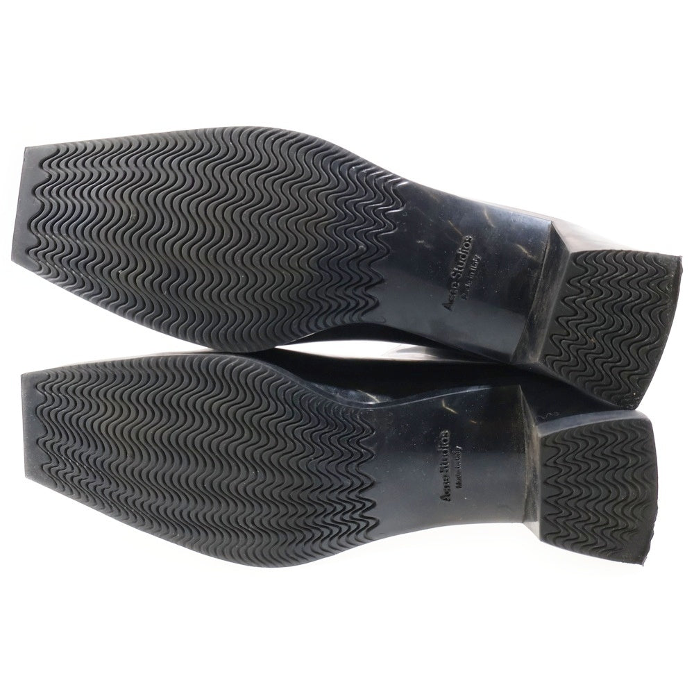 Acne Studios(アクネ ストゥディオズ) サイドロゴ ラバー アンクルブーツ ヒール ロングブーツ スクエアトゥ ブラック