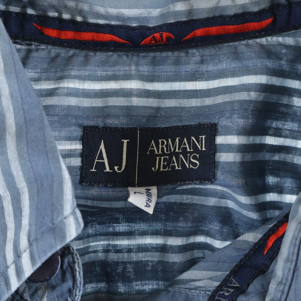 ARMANI JEANS(アルマーニ ジーンズ) 00s MADE IN RUMANIA ルーマニア製 ストライプ 長袖シャツ ブルー