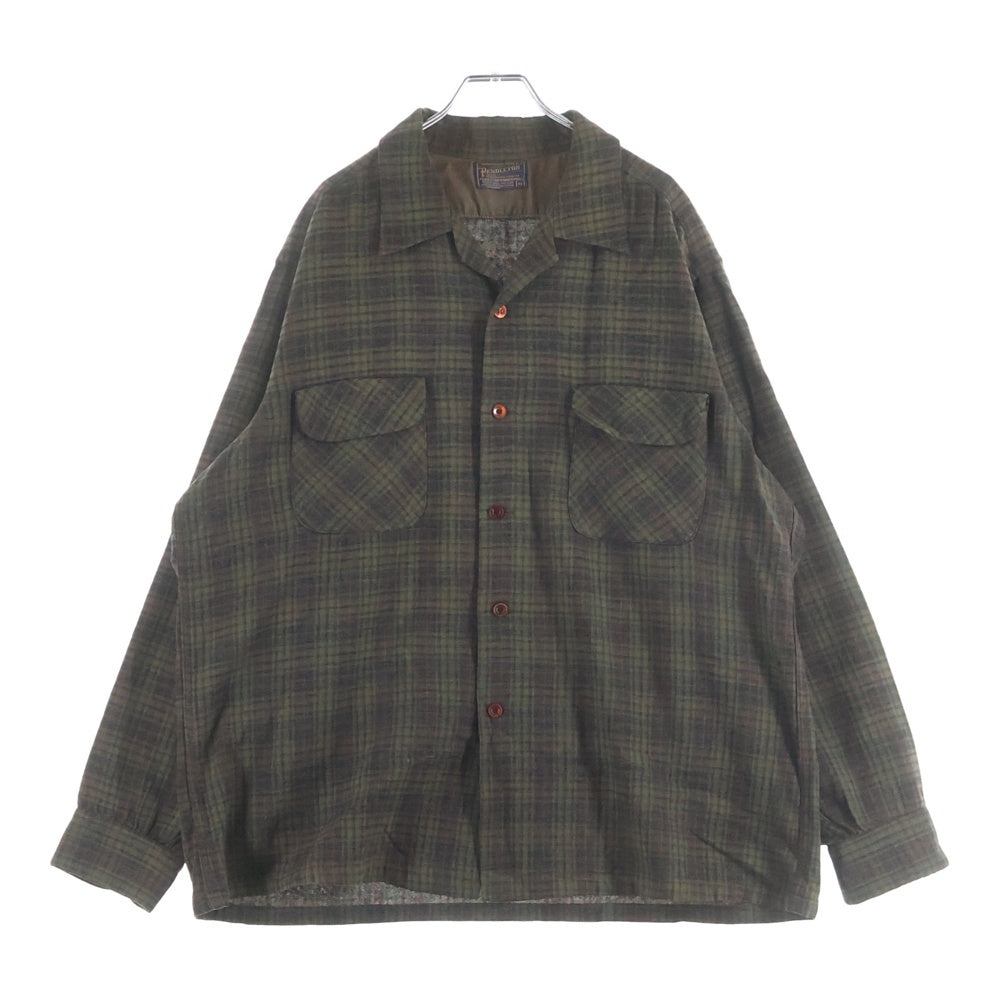 PENDLETON(ペンドルトン) 60s VINTAGE ヴィンテージ チェック ウール オープンカラー長袖ボードシャツ グリーン/ブラウン