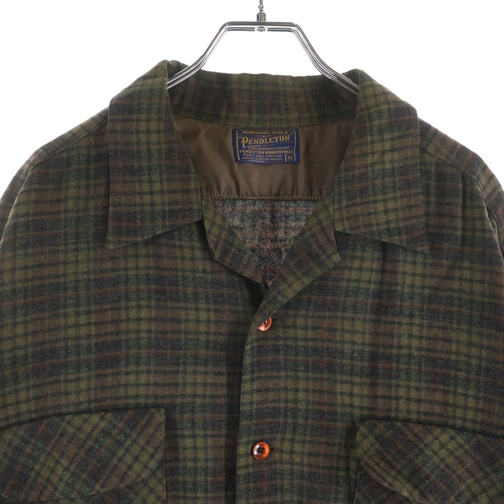 PENDLETON(ペンドルトン) 60s VINTAGE ヴィンテージ チェック ウール オープンカラー長袖ボードシャツ グリーン/ブラウン