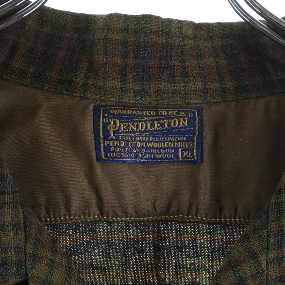 PENDLETON(ペンドルトン) 60s VINTAGE ヴィンテージ チェック ウール オープンカラー長袖ボードシャツ グリーン/ブラウン