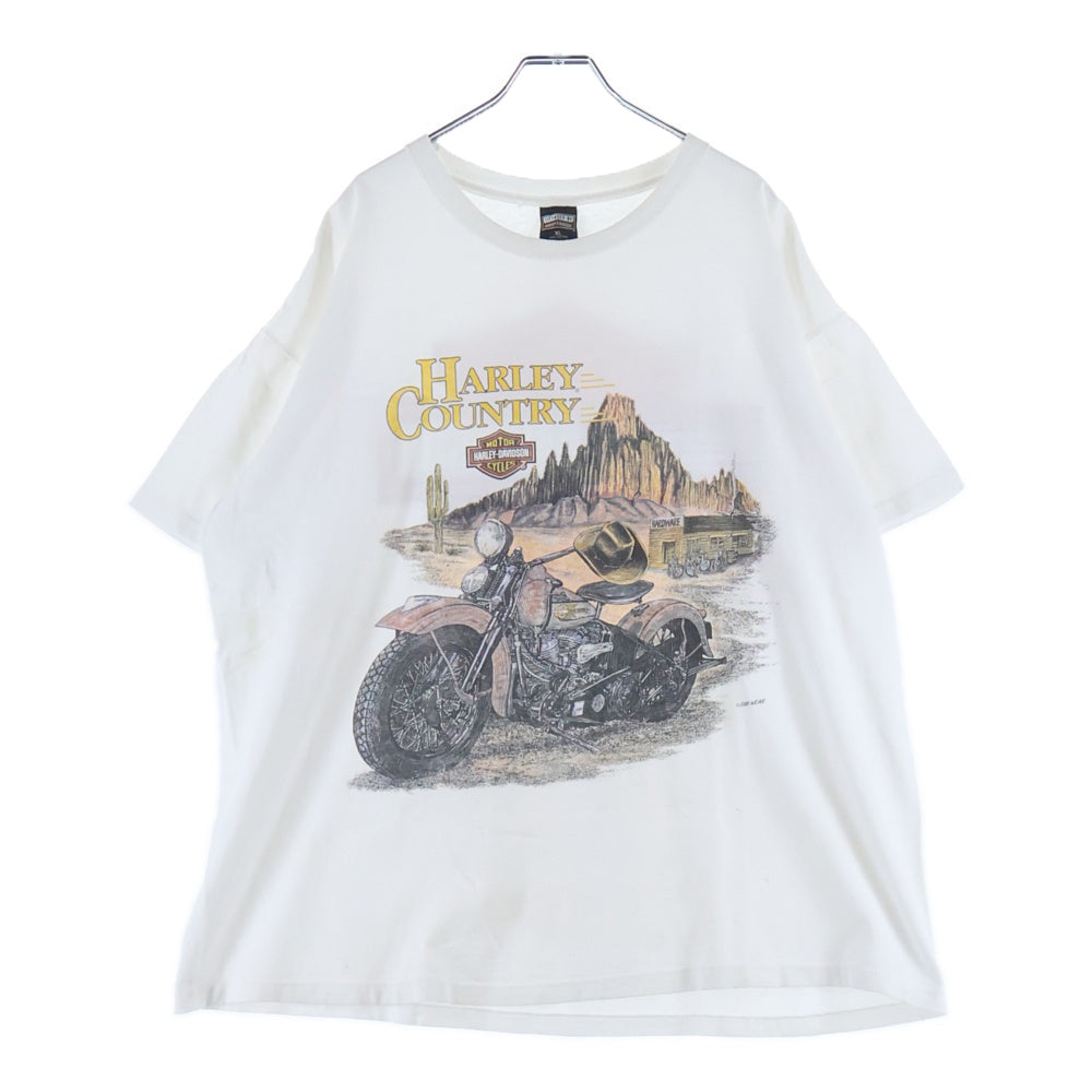 VINTAGE(ヴィンテージ) 90s HARLEY DAVIDSON ハーレーダビッドソン バイカー 両面プリント 半袖Tシャツ カットソー ホワイト