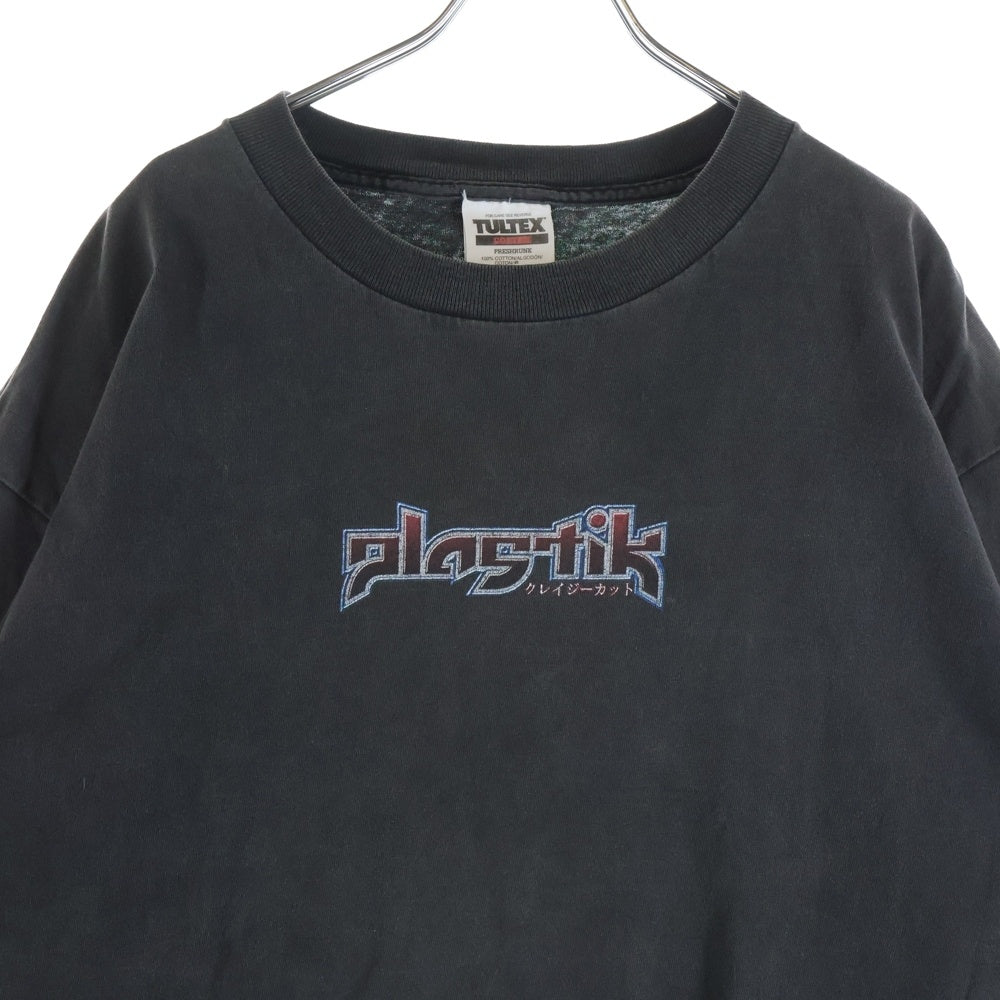 VINTAGE(ヴィンテージ) 90s PLASTIK プラステック クレイジーカット 両面プリント 半袖Tシャツ アニメTシャツ カットソー ブラック