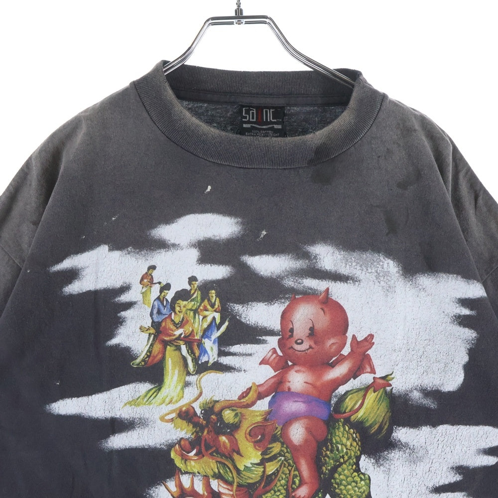 SAINT MICHAEL(セントマイケル) 25SS SS TEE DAMAGED SM-HR8-0000-017 両面プリント ダメージ加工 半袖Tシャツ ダークグレー