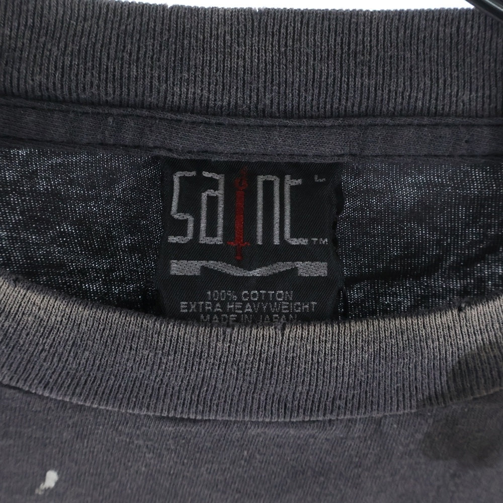 SAINT MICHAEL(セントマイケル) 25SS SS TEE DAMAGED SM-HR8-0000-017 両面プリント ダメージ加工 半袖Tシャツ ダークグレー