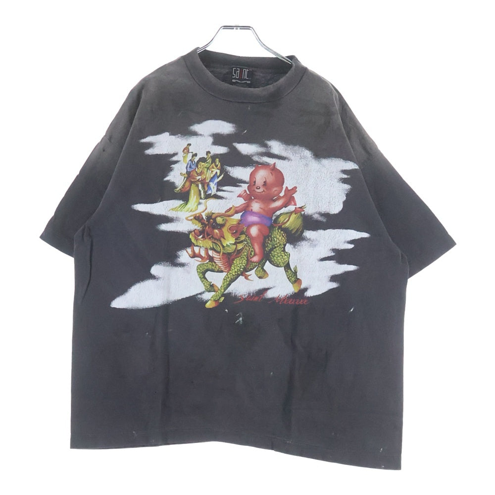 SAINT MICHAEL(セントマイケル) 25SS SS TEE DAMAGED SM-HR8-0000-017 両面プリント ダメージ加工 半袖Tシャツ ダークグレー