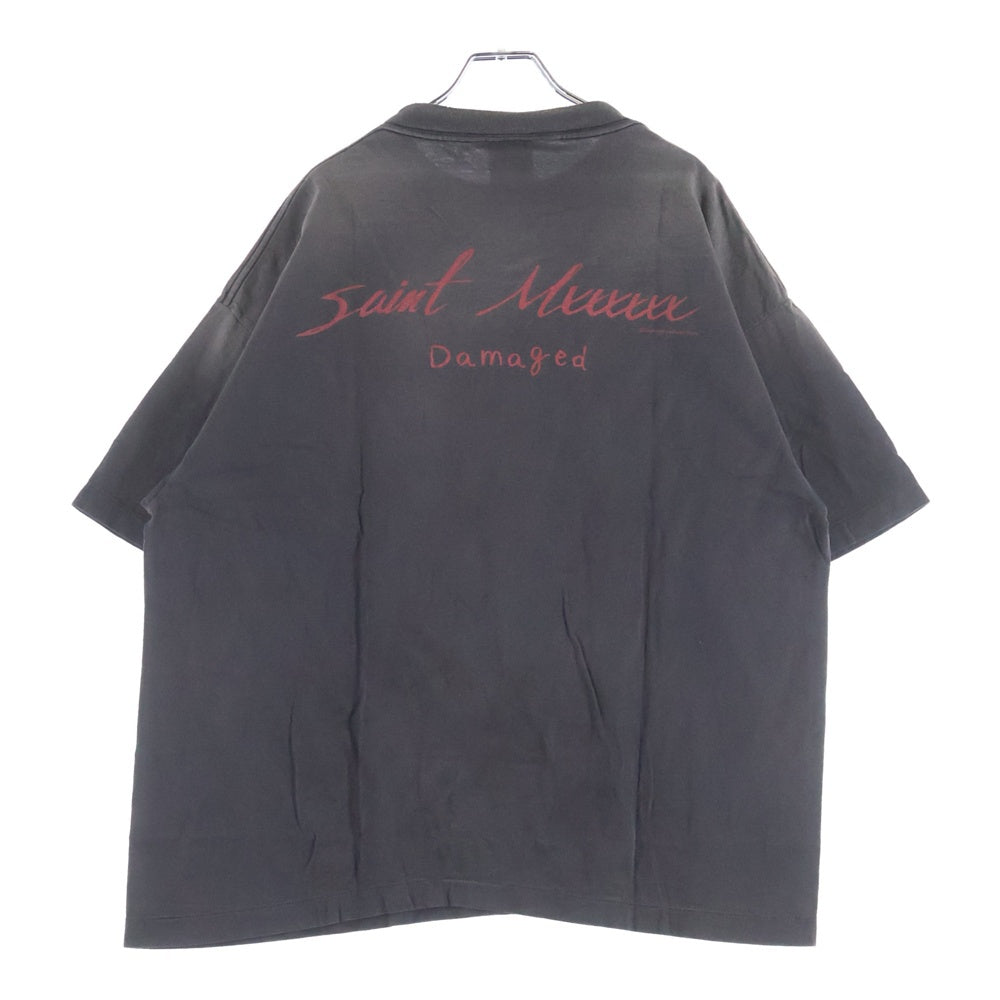 SAINT MICHAEL(セントマイケル) 25SS SS TEE DAMAGED SM-HR8-0000-017 両面プリント ダメージ加工 半袖Tシャツ ダークグレー