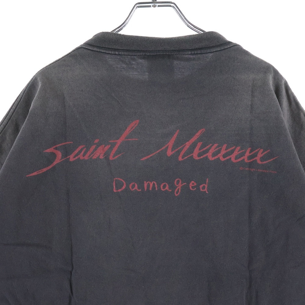 SAINT MICHAEL(セントマイケル) 25SS SS TEE DAMAGED SM-HR8-0000-017 両面プリント ダメージ加工 半袖Tシャツ ダークグレー